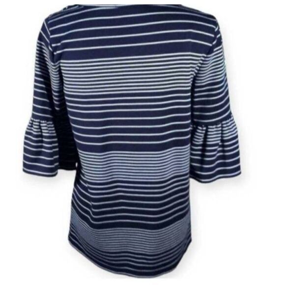 MAX STUDIO NAVY & WHITE STRIPE TOP W/BELL SLEEVES SZ.S EUC. - Picture 4 of 5